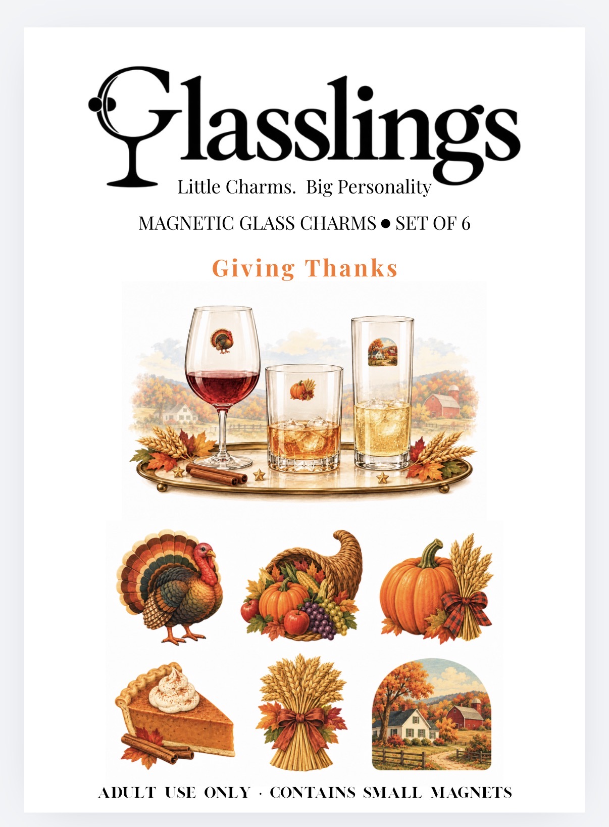 Giving Thanks magnetic glass charms